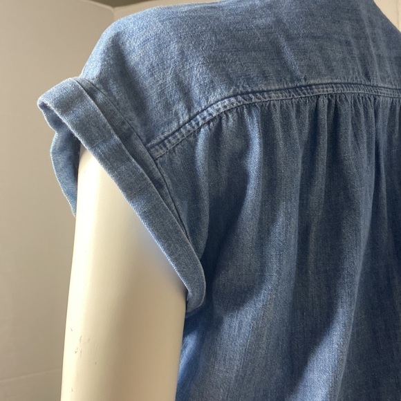 Old Navy Chambray Cuffed Cap-Sleeve Shirt Dress Medium Wash Blue Sz Small Petite - Picture 10 of 14